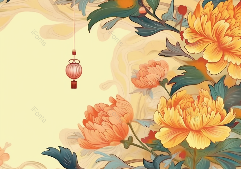 中国风淡雅国潮风花丛中秋灯笼工笔画植物手绘背景,插画/手绘图,插画/手绘图库,插画/手绘图下载,插画/手绘